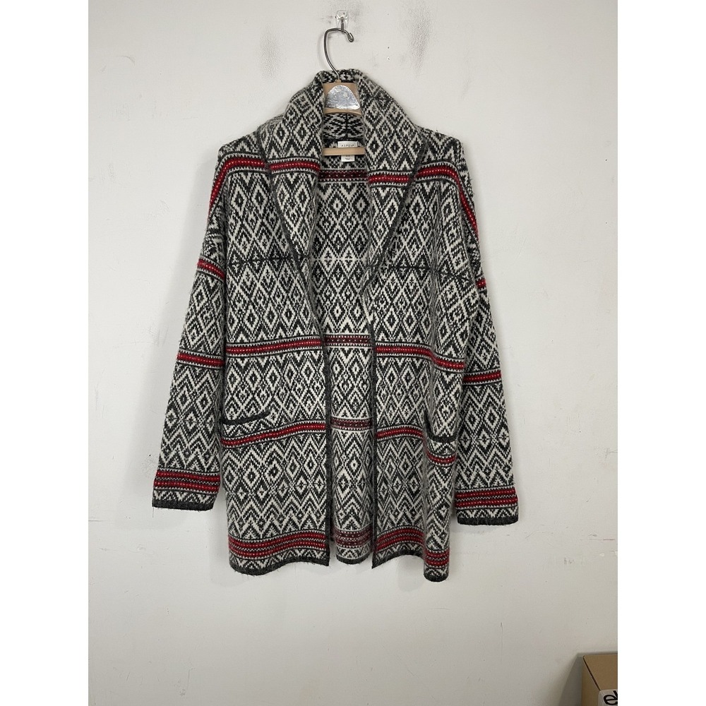 ASPEN Womens Coatigan Medium Fair Isle Wool Rustic Ski Cabincore‎ Long Cardigan